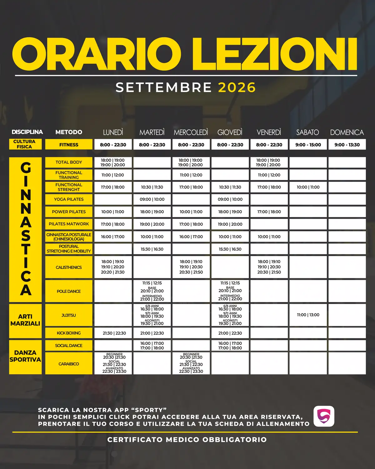 Clicca per ingrandire Orari di apertura della palestra Sirius Fitness Club a Palermo
